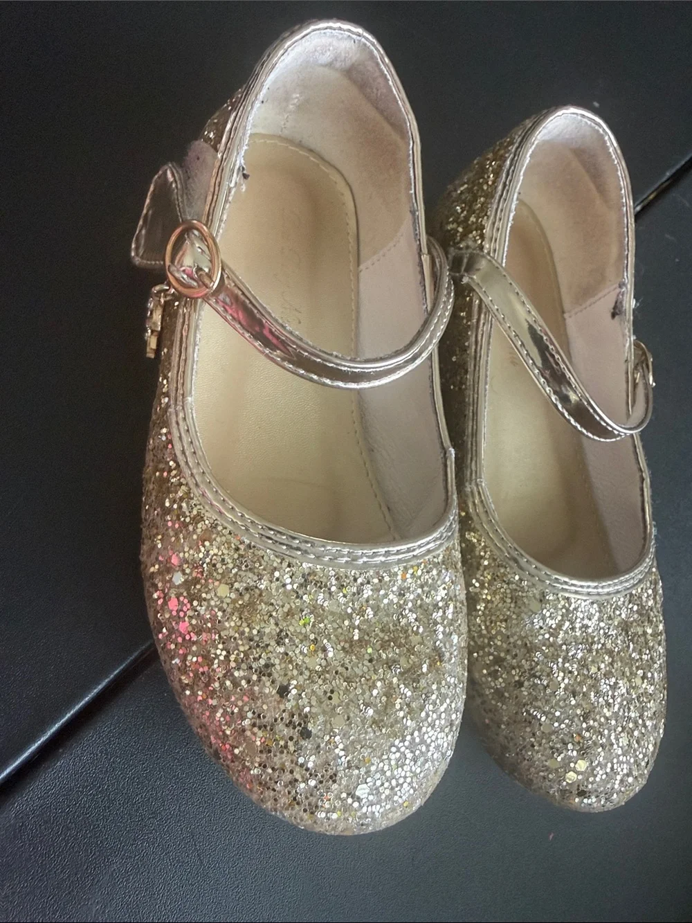 Girls' Gold Glitter Mary Jane Shoes with Strap
